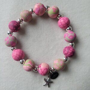 Jilzara Berry Silverball Polymer Clay Bead Stretch Bracelet with Silver Starfish